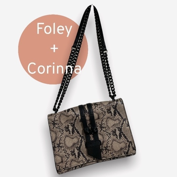 Foley + Corinna purse snake print chain crossbody leather shoulder bag rectangle - Picture 2 of 8